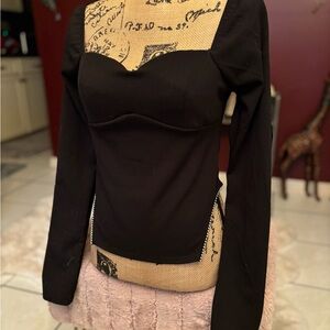 Papaya Black Long Sleeve Blouse